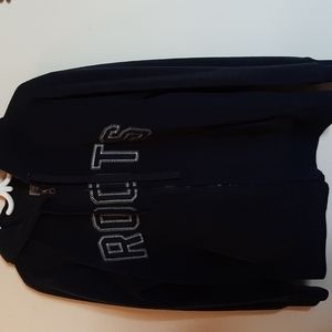 Men's Roots Navy Blue Fleece Size Large Zip Up Logo Sweater/Hoodie